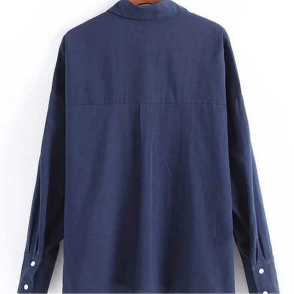 Zara Woman Navy Embroidered Floral Print V Neck Blouse - Picture 4 of 5